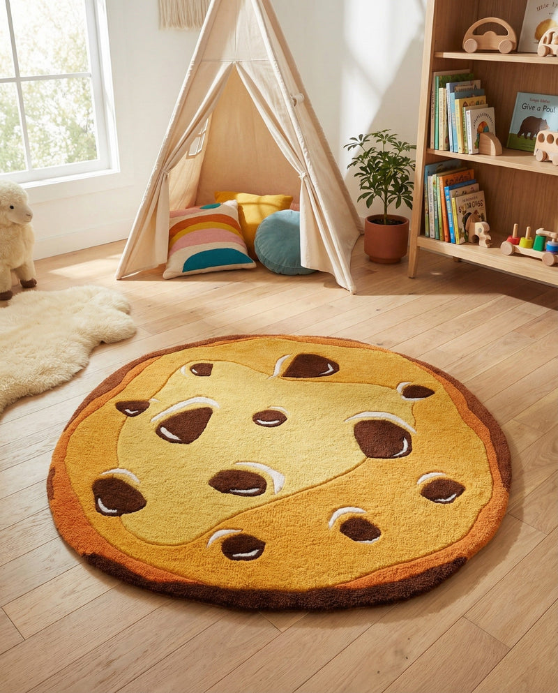 Whimsy Wonders Wool Collection Area Rug -  Lagoon Round Light Brown  lifestyle 6