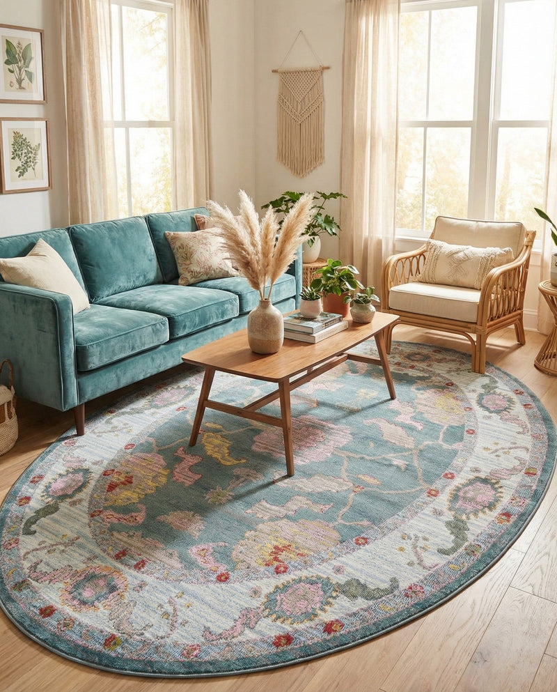 Arcadia Rugs Collection Area Rug - Eden (Gray and Blue) Oval Gray and Blue  lifestyle 61
