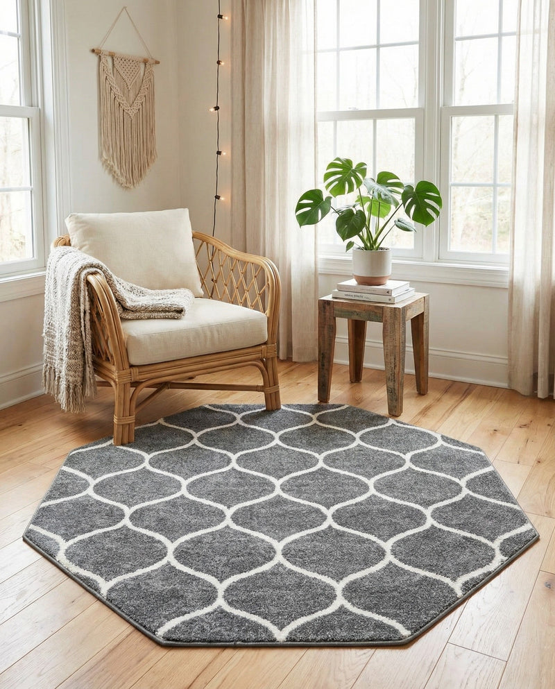 Trellis Mosaic Collection Area Rug -  Pergolatown (Dark Gray) Octagon Dark Gray  lifestyle 69