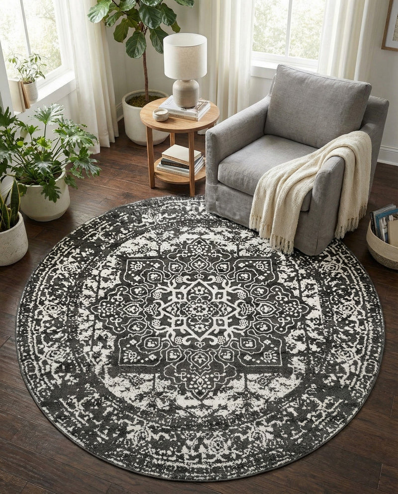 Georgetown Rugs Collection Area Rug - Dupont (Dark Gray) Round Dark Gray  lifestyle 65