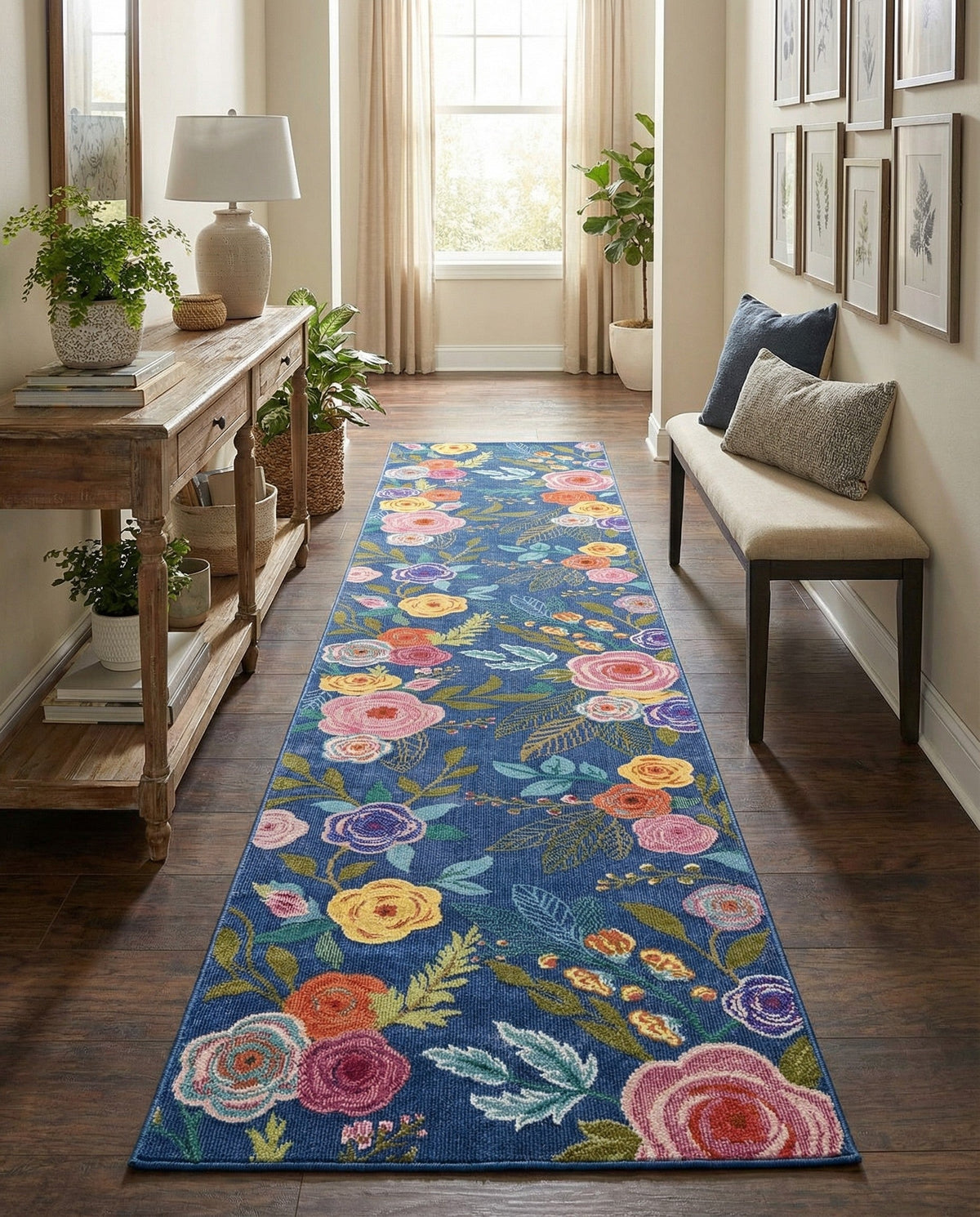 Meadow Breeze Collection Area Rug -  Petal Runner Blue  lifestyle 145