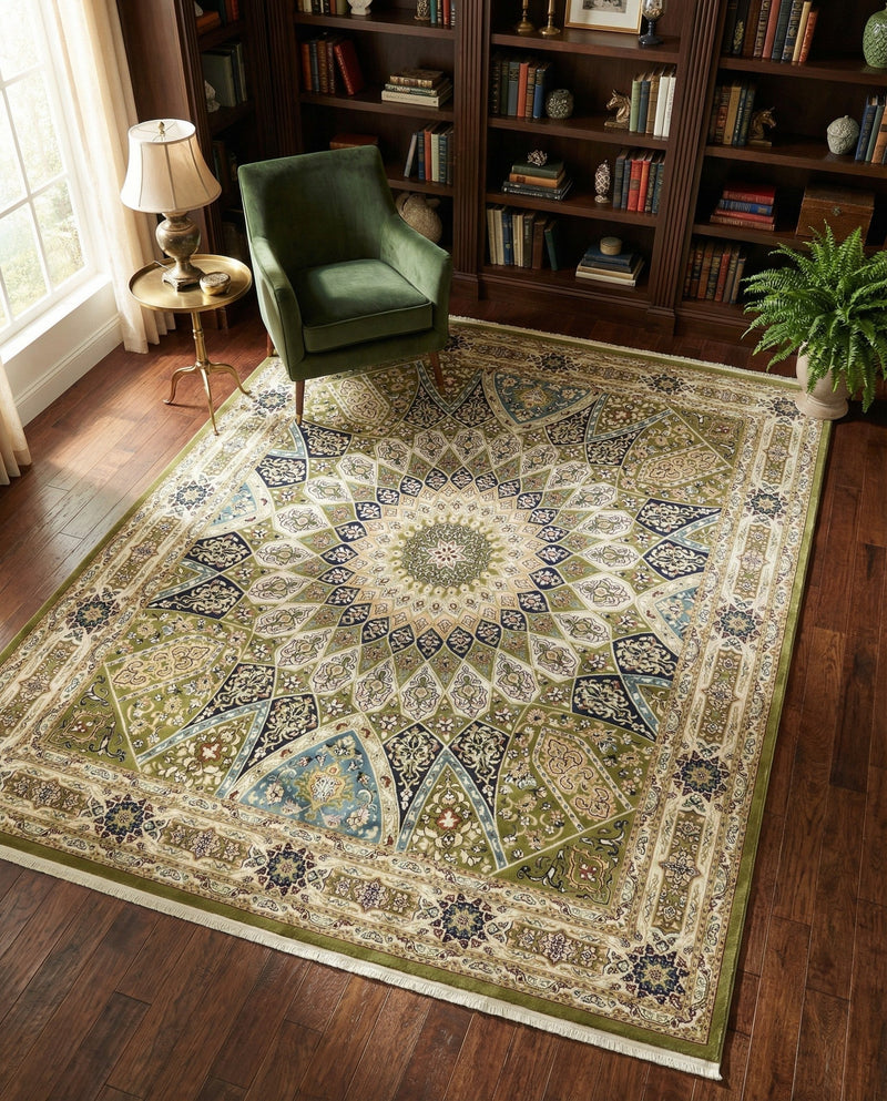 Persian Elegance Collection Area Rug -  Hamedan (Green) Rectangle Green  lifestyle 9