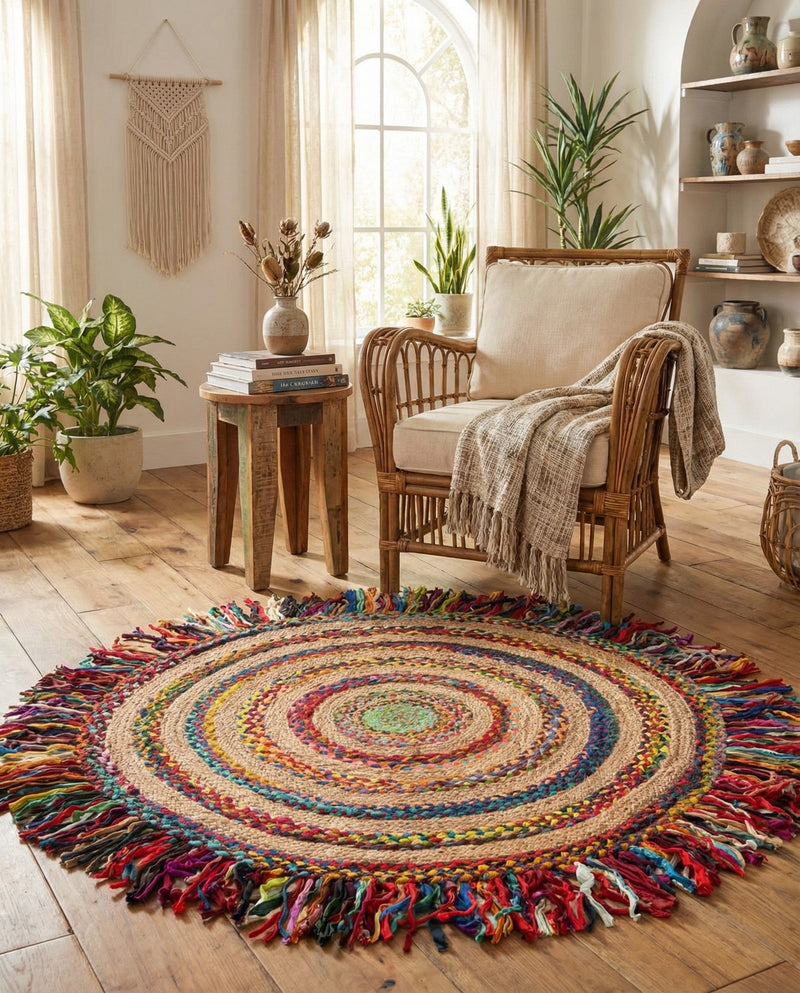 Osian Looms Collection Area Rug - Kathmandu Round Multi  lifestyle 61