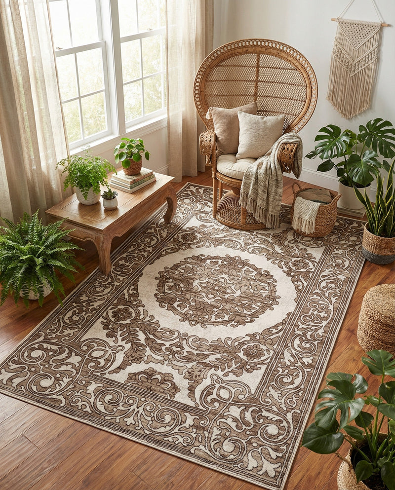 Sanctuary Retreat Collection Area Rug -  Enclave Rectangle Chocolate Brown  lifestyle 48