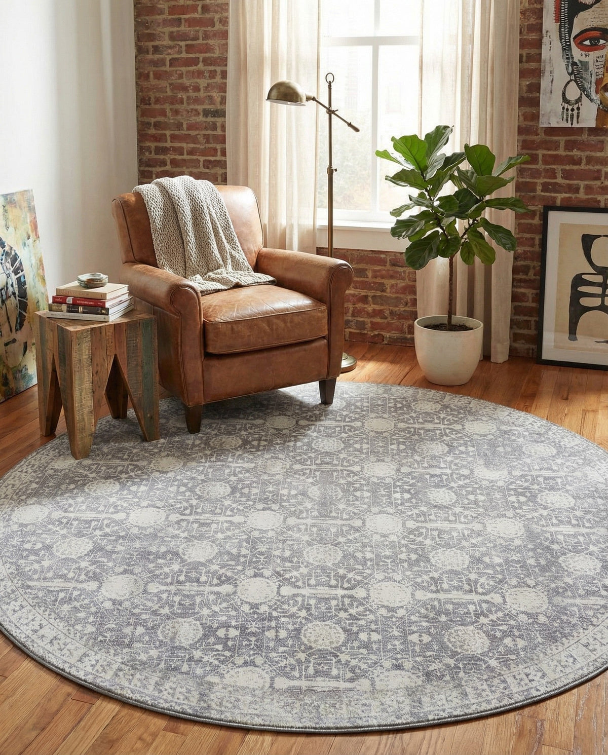 Heritage Elegance Collection Area Rug -  Chatsworth Round Gray  lifestyle 101