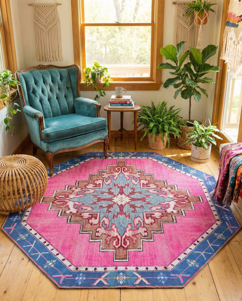 Heritage Elegance Collection Area Rug -  Winterthur (Fuchsia) Octagon Fuchsia  lifestyle 70