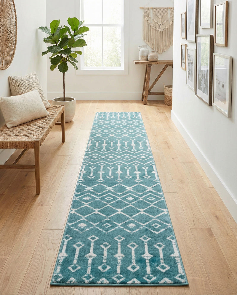 Marrakech Lattice Collection Area Rug - Medina (Turquoise) Runner Turquoise  lifestyle 62