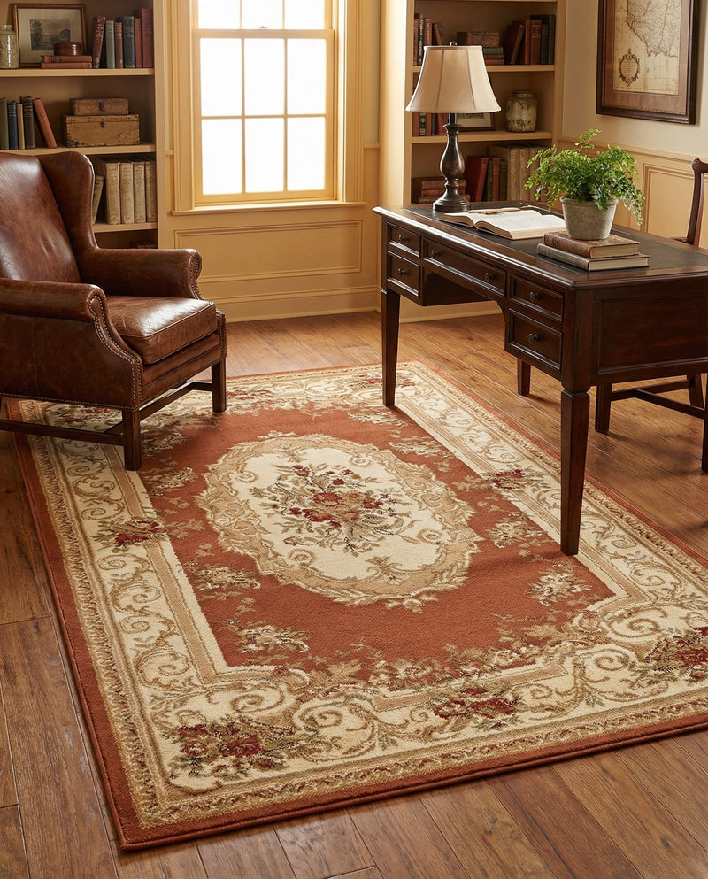 Versailles Elegance Collection Area Rug -  Louveciennes (Brick Red) Rectangle Brick Red  lifestyle 7