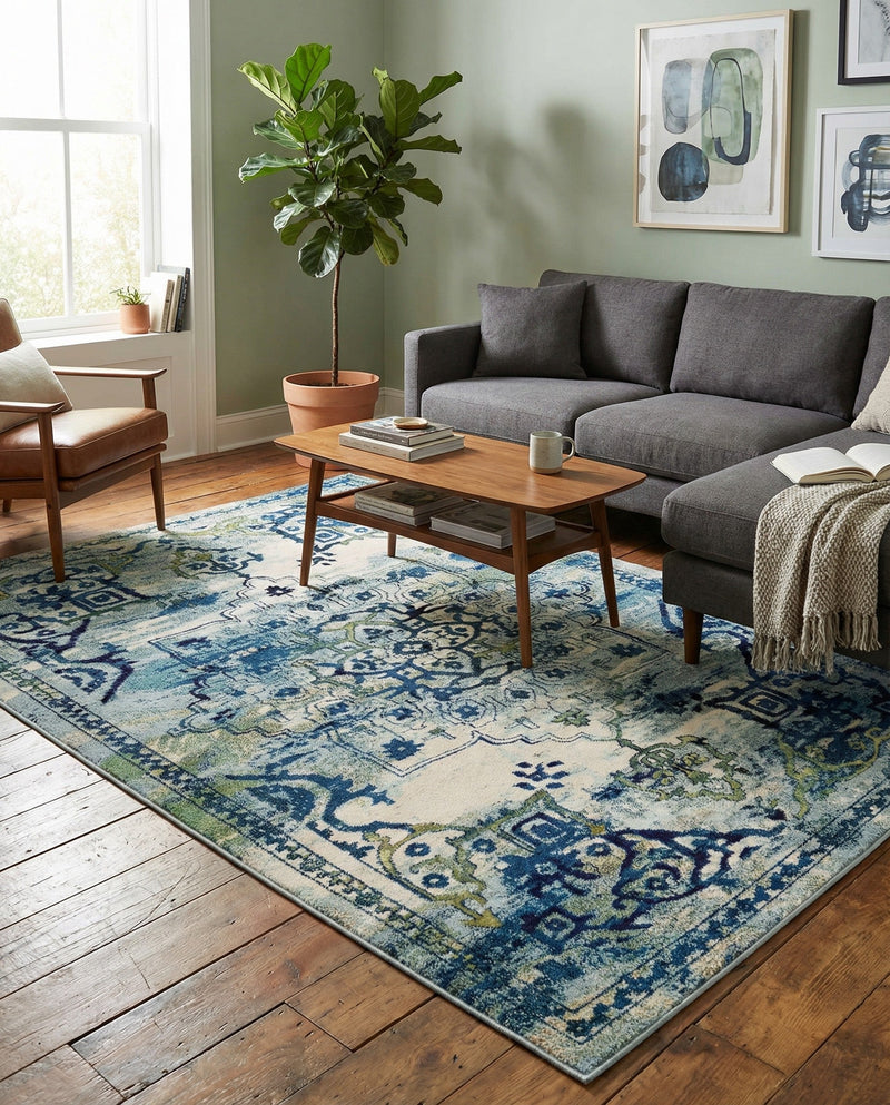 Chateau Elegance Collection Area Rug -  Riviera Rectangle Blue  lifestyle 31