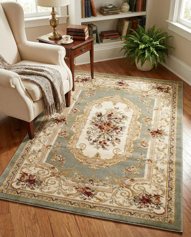 Versailles Elegance Collection Area Rug -  Louveciennes (Green) Rectangle Green  lifestyle 32