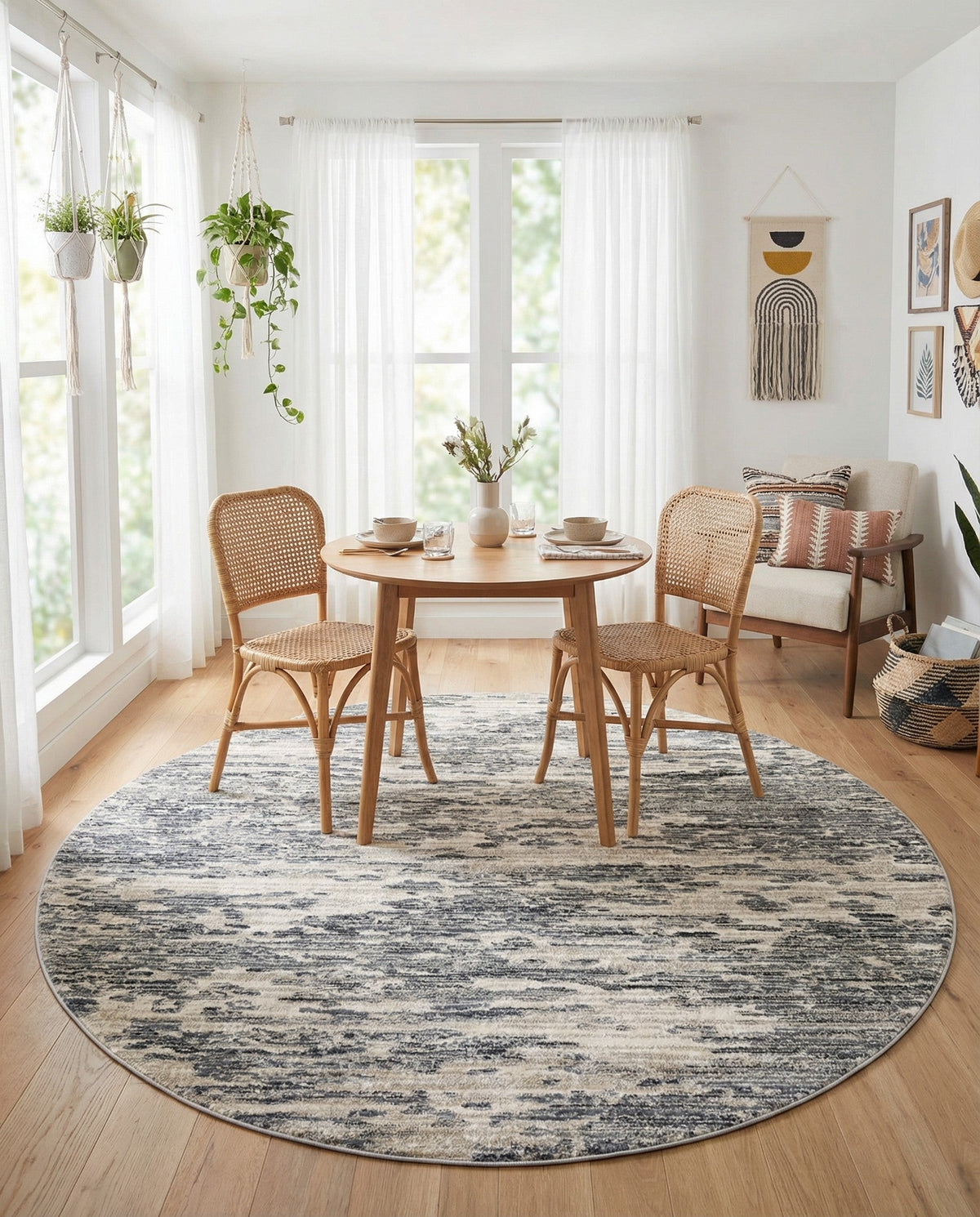 Serenity Sands Collection Area Rug - Dunescape Round Gray  lifestyle 127