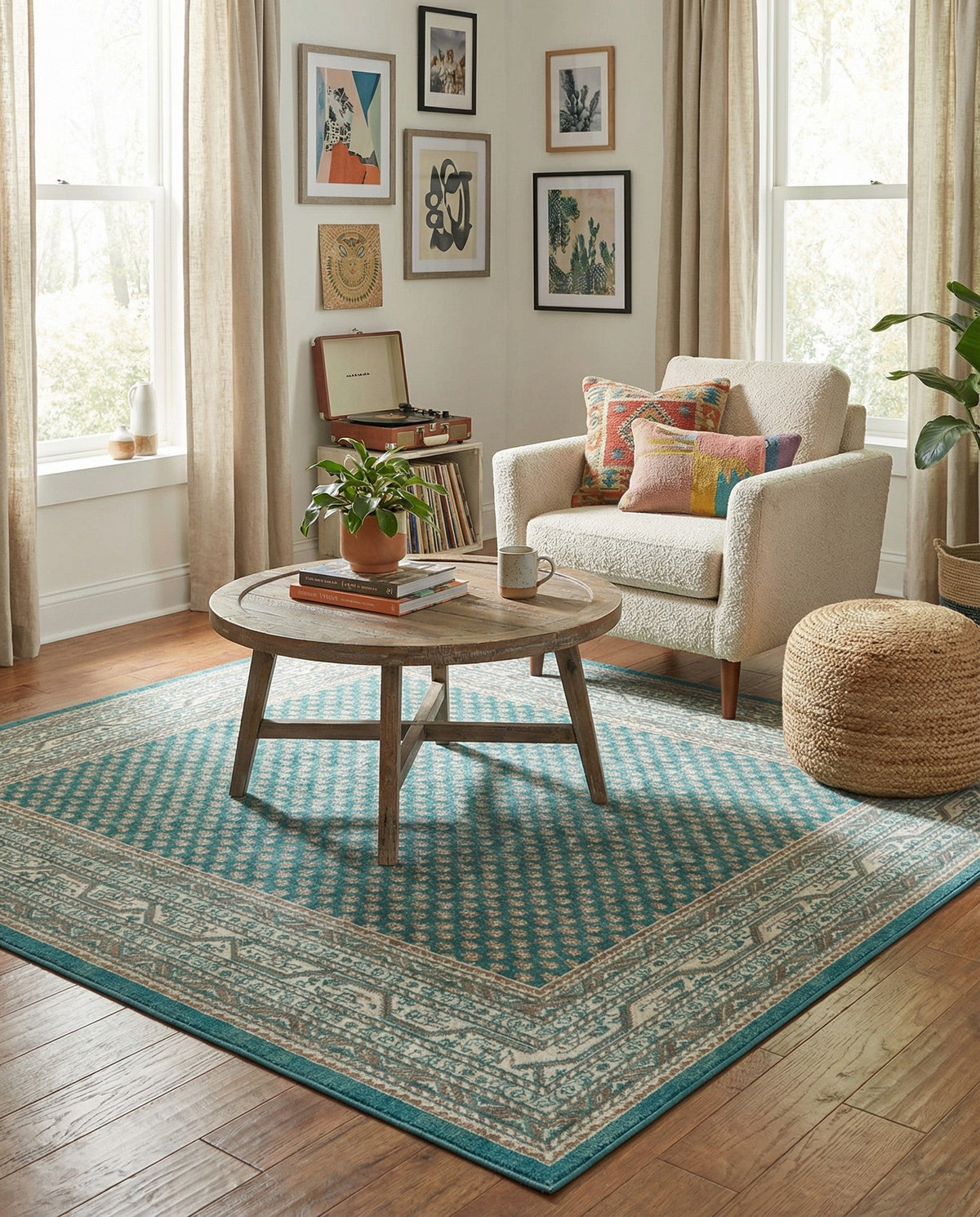 Soho Elegance Collection Area Rug -  Mercer (Turquoise) Square Turquoise  lifestyle 84