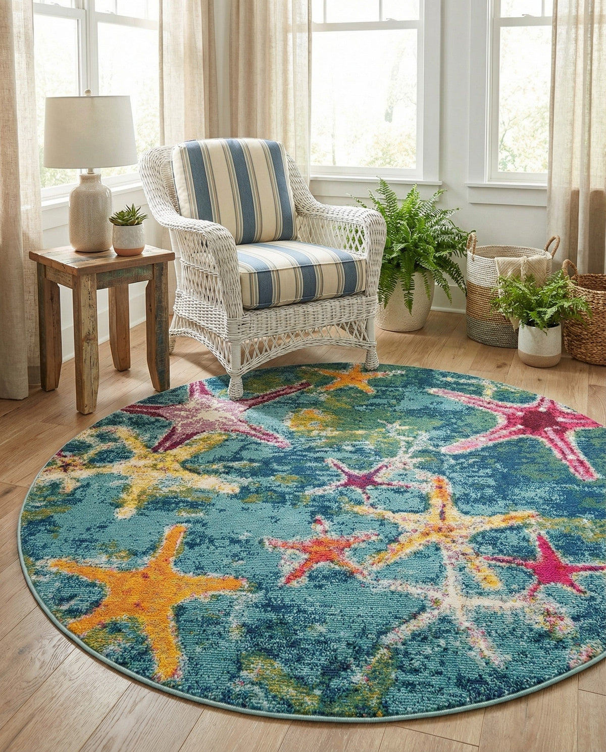 Sorrento Shores Collection Area Rug - Positano Round Navy Blue  lifestyle 86