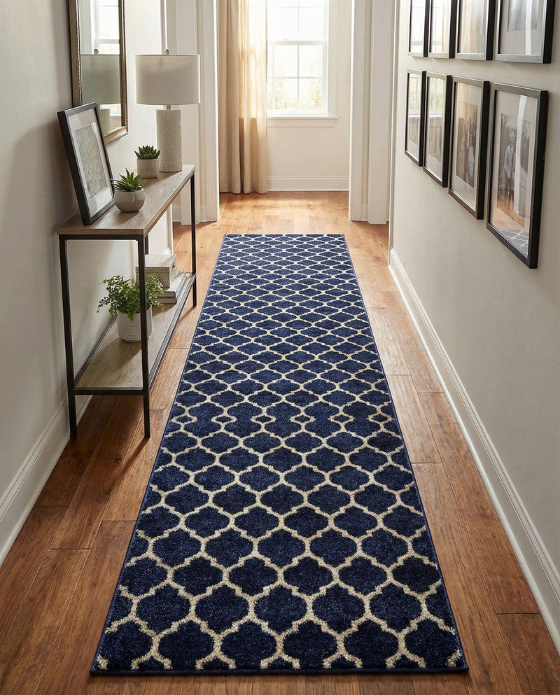 Lattice Gardens Collection Area Rug -  Bloomfield (Dark Blue) Runner Dark Blue  lifestyle 80
