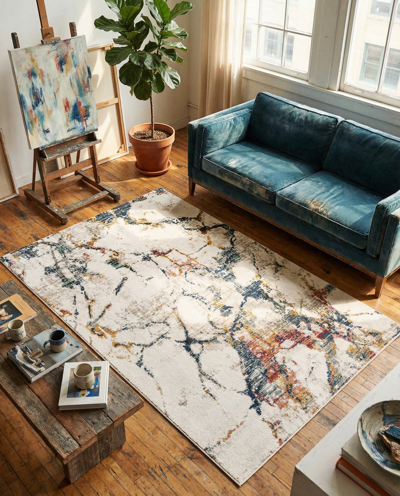 Jewel Oasis Collection Area Rug -  Opaline Rectangle White Navy  lifestyle 6