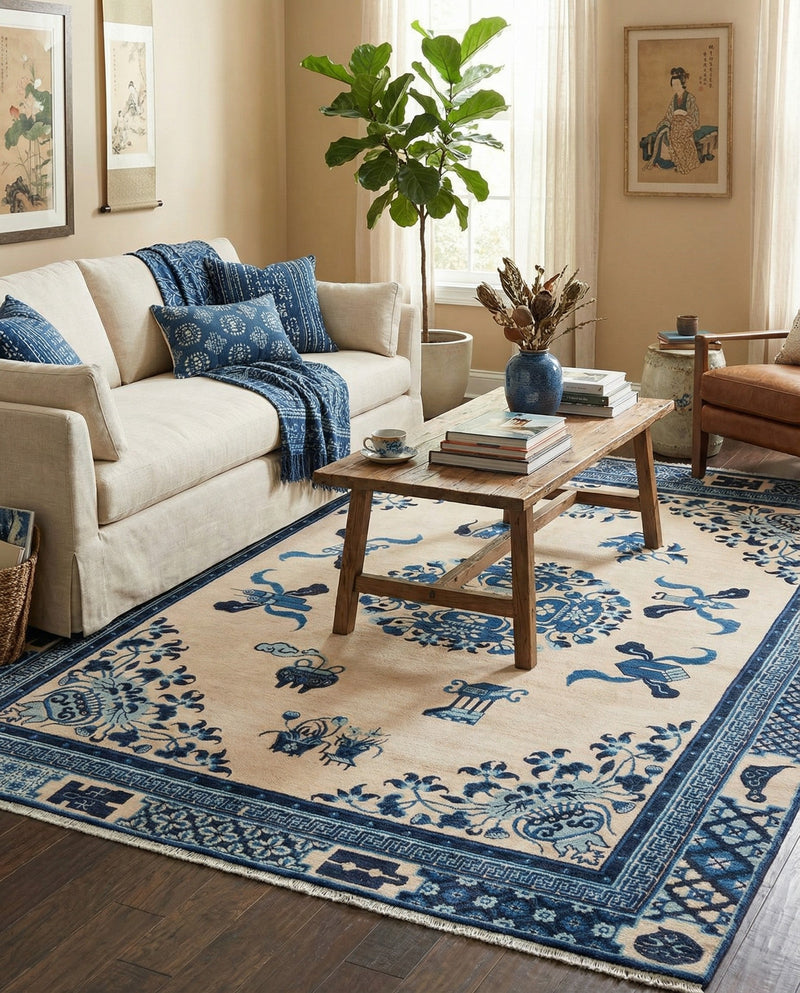 Bazaar Chic Collection Area Rug -  Casablanca Rectangle Ivory and Blue  lifestyle 15