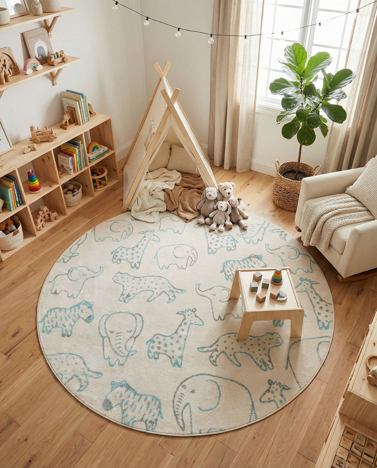 Wonder Tykes Collection Area Rug -  Spectrum Round Ivory  lifestyle 177