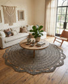 Woven Seaside Jute Collection Area Rug - Nantucket Round Black and White  lifestyle 45