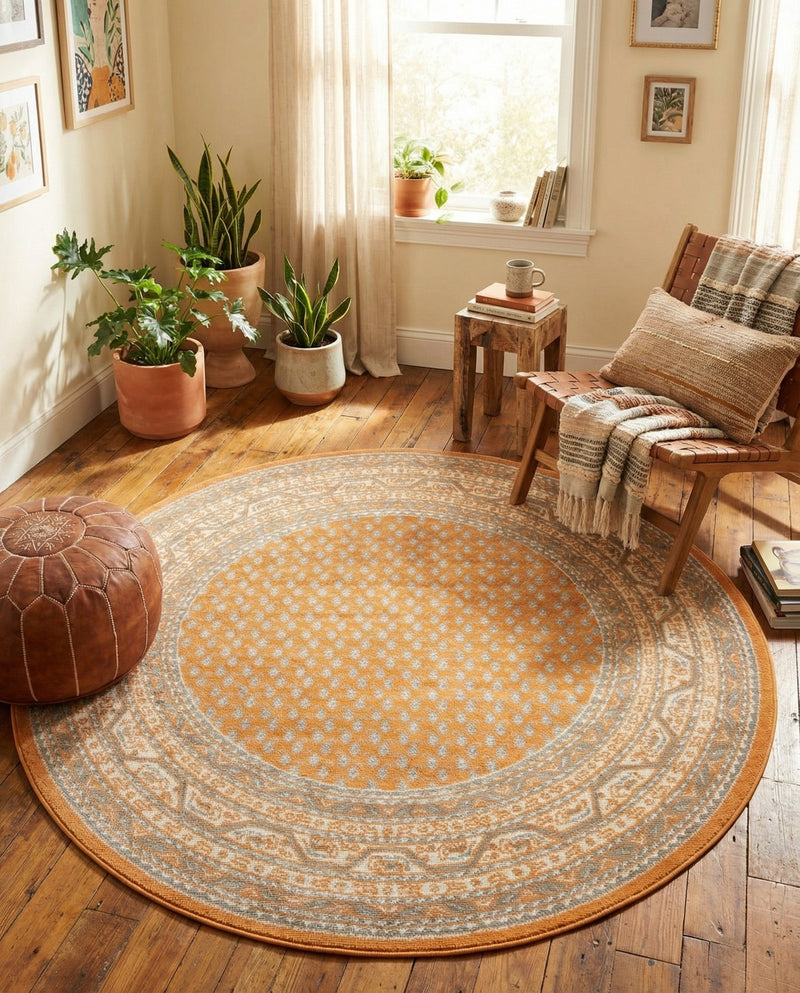 Soho Elegance Collection Area Rug -  Mercer (Orange) Round Orange  lifestyle 52