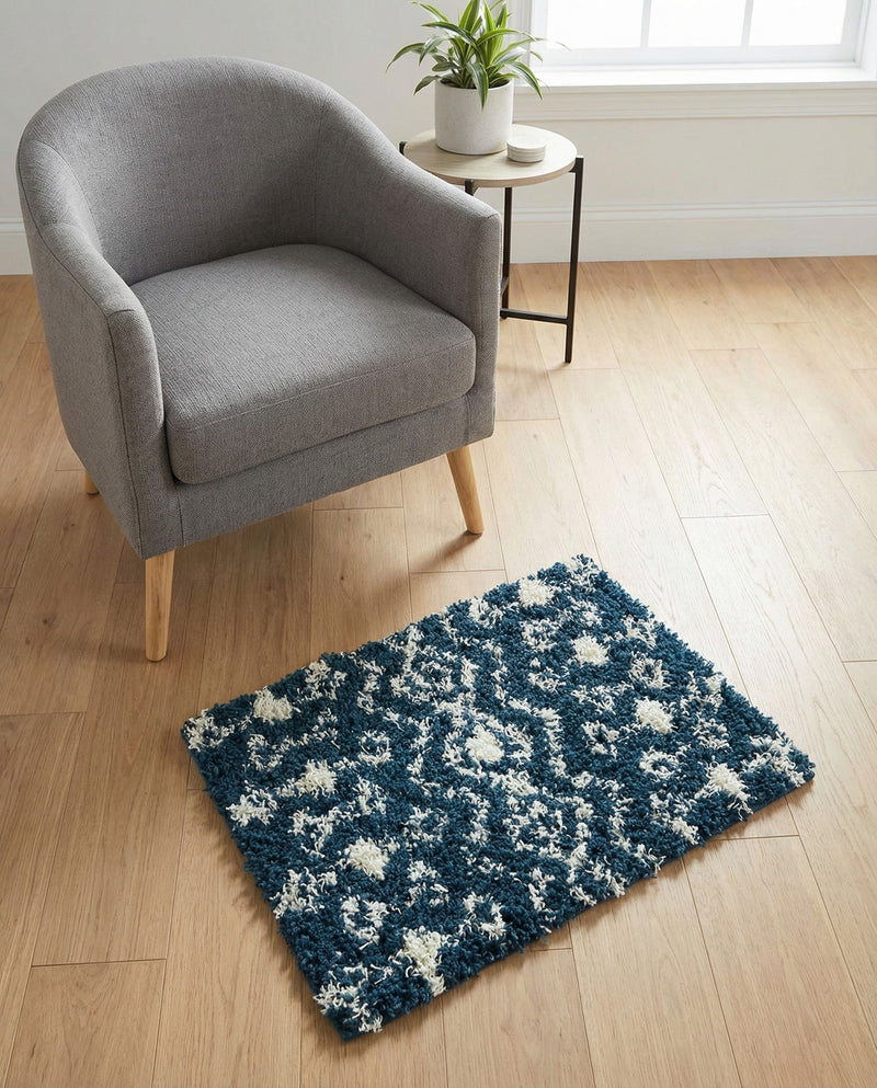Berber Lattice Shag Collection Area Rug - Atlas (Navy Blue) Rectangle Navy Blue  lifestyle 15