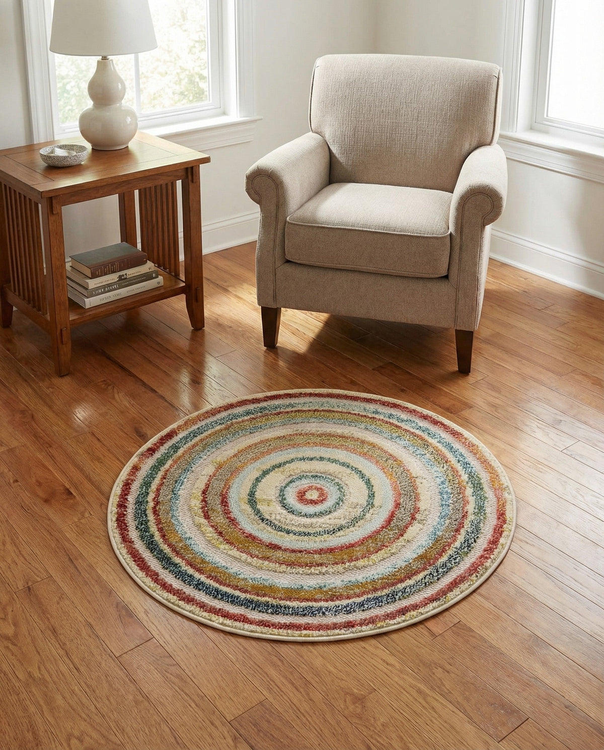 Outdoor Marrakesh Collection Area Rug -  Ouarzazate Round Multi Beige  lifestyle 86