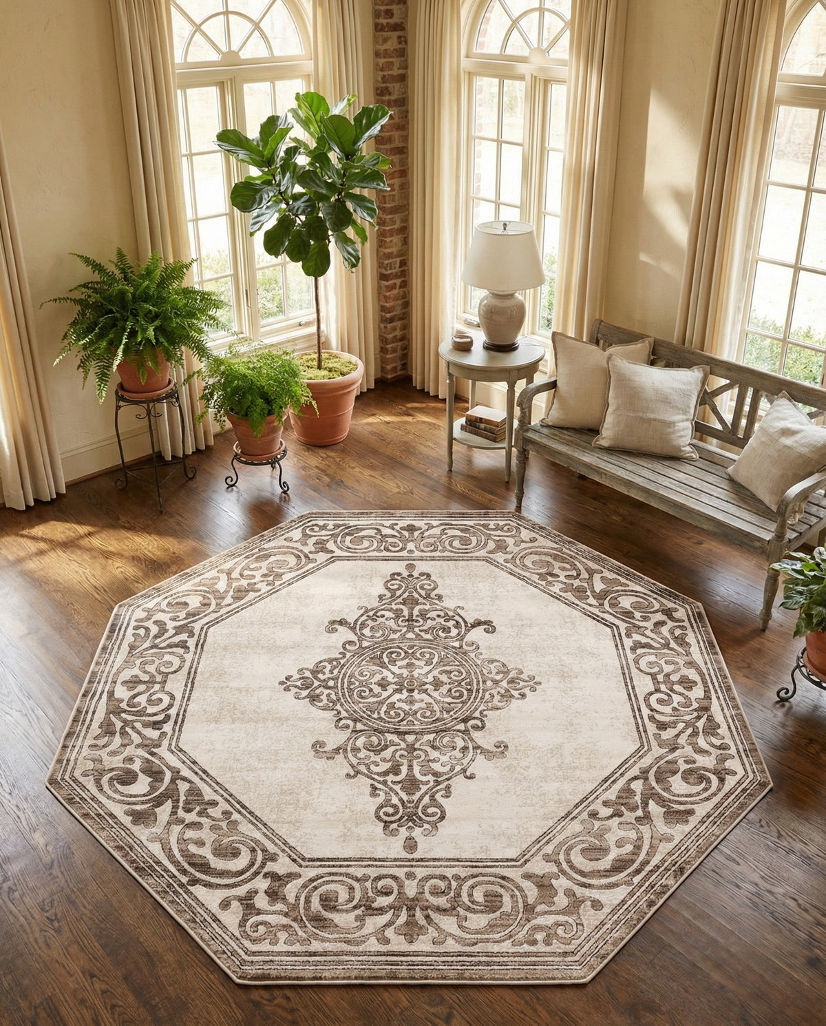 Sanctuary Retreat Collection Area Rug - Haven Octagon Chocolate Brown  lifestyle 174