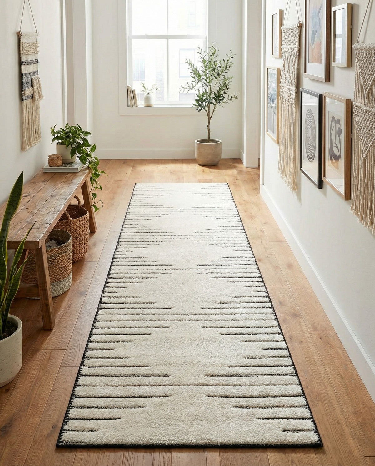 Monochrome Collection Area Rug -  Ash Runner Ivory White  lifestyle 110