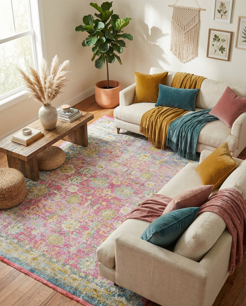 Arcadia Rugs Collection Area Rug -  Shangri-La Rectangle Pink  lifestyle 4