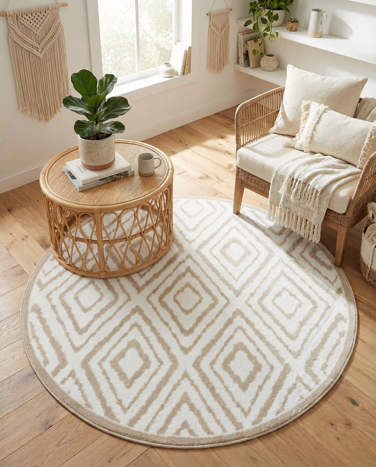 Sanctuary Retreat Collection Area Rug -  Oasis Round Snow White  lifestyle 138
