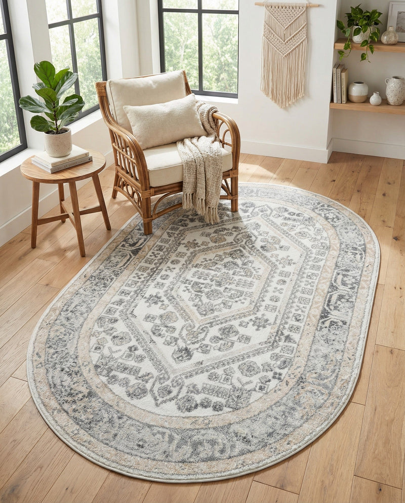 Adriana Terrace Collection Area Rug - Capri (Ivory) Oval Ivory  lifestyle 23