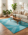 Seychelles Stripes Collection Area Rug - Mahe (Turquoise) Rectangle Turquoise  lifestyle 6