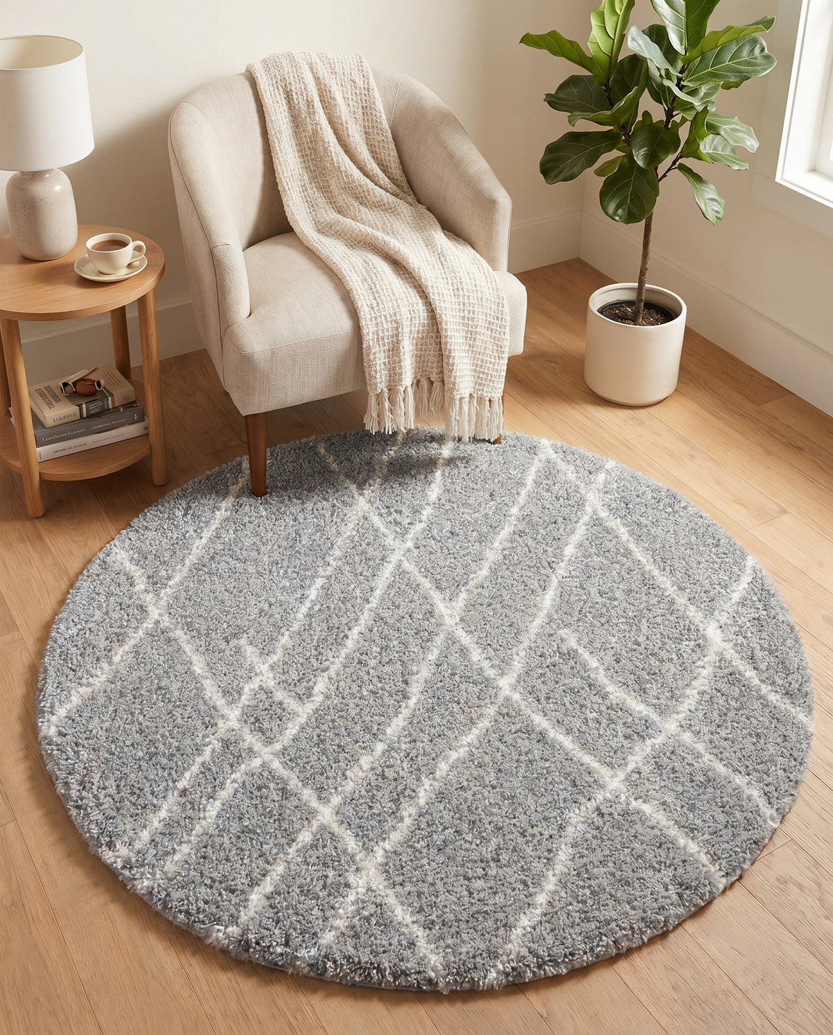 Cozy Haven Shag Collection Area Rug - Serenity (Cloud Gray) Round Cloud Gray  lifestyle 59