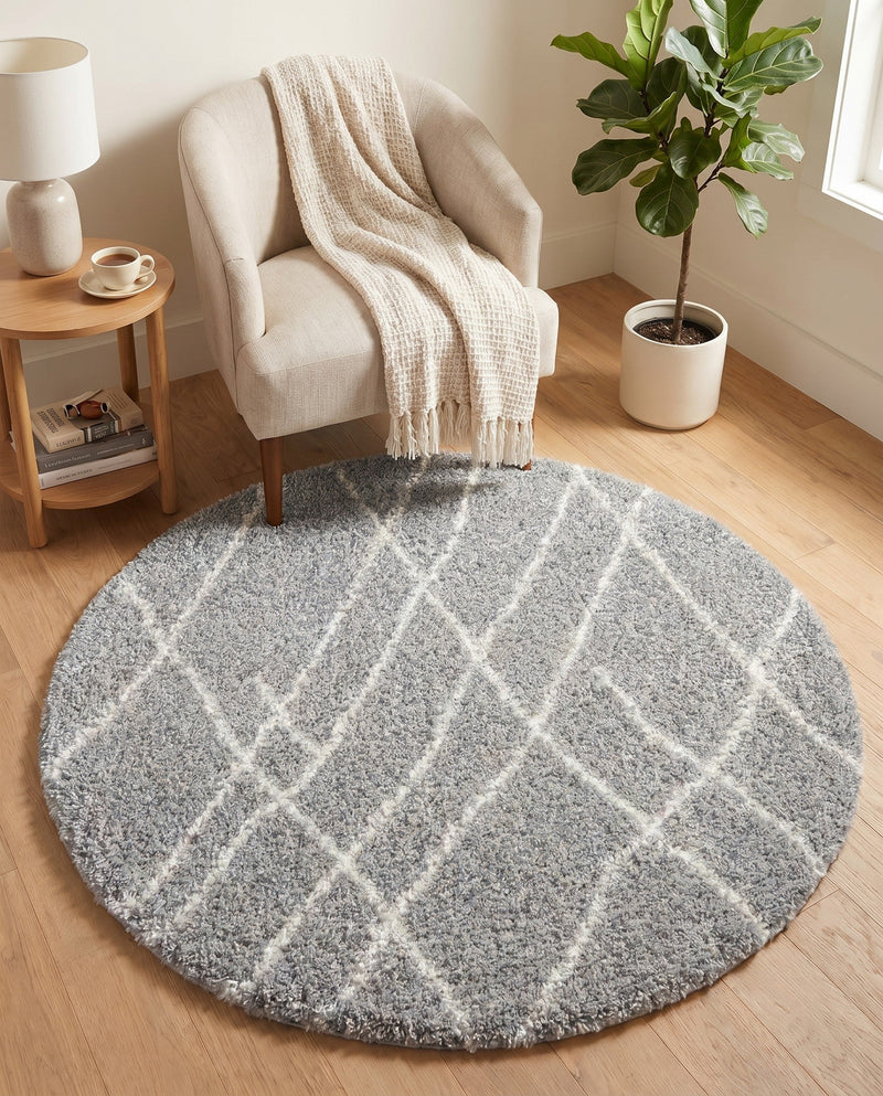 Cozy Haven Shag Collection Area Rug - Serenity (Cloud Gray) Round Cloud Gray  lifestyle 59