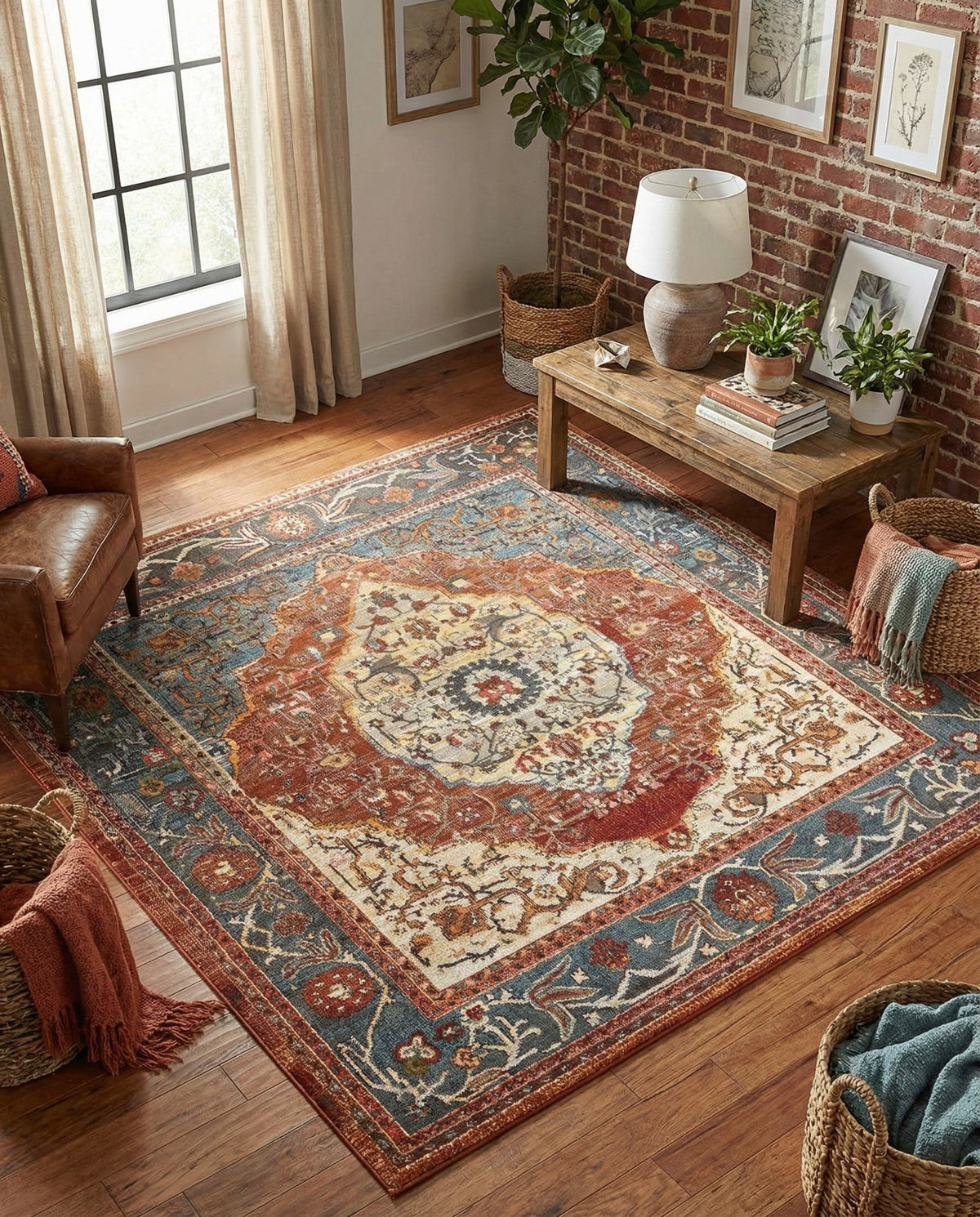 Caribbean Breeze Collection Area Rug -  Vieques Square Rust Red  lifestyle 104