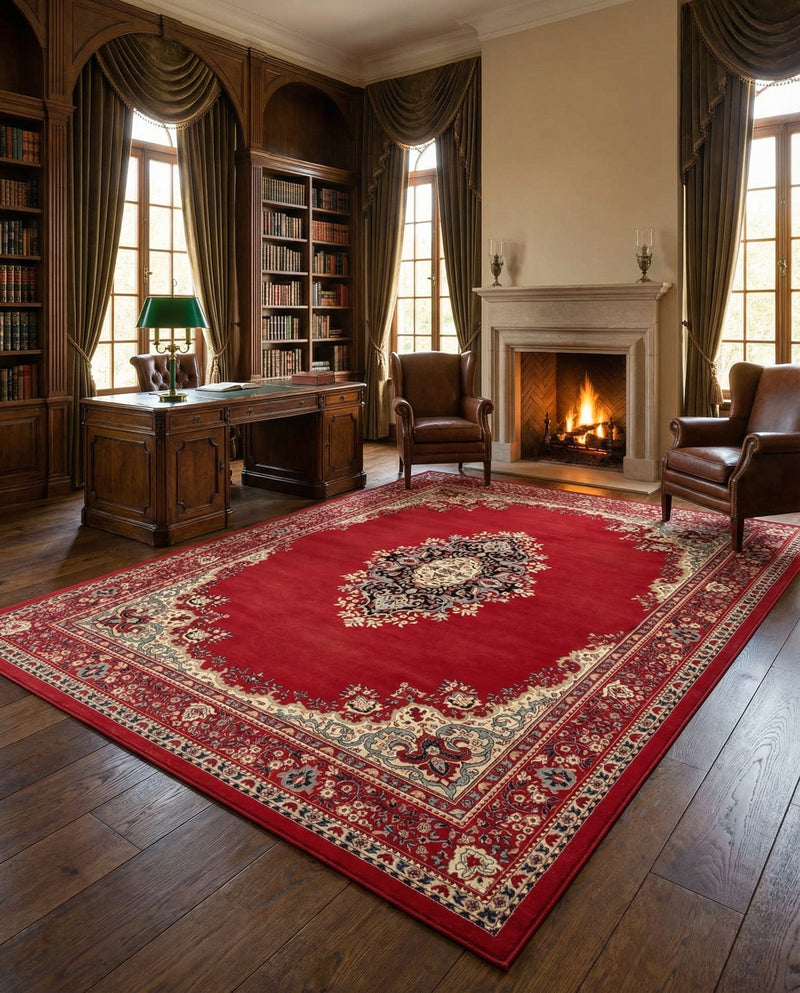 Tabriz Tapestry Collection Area Rug - Azerbaijan (Red) Rectangle Red  lifestyle 13