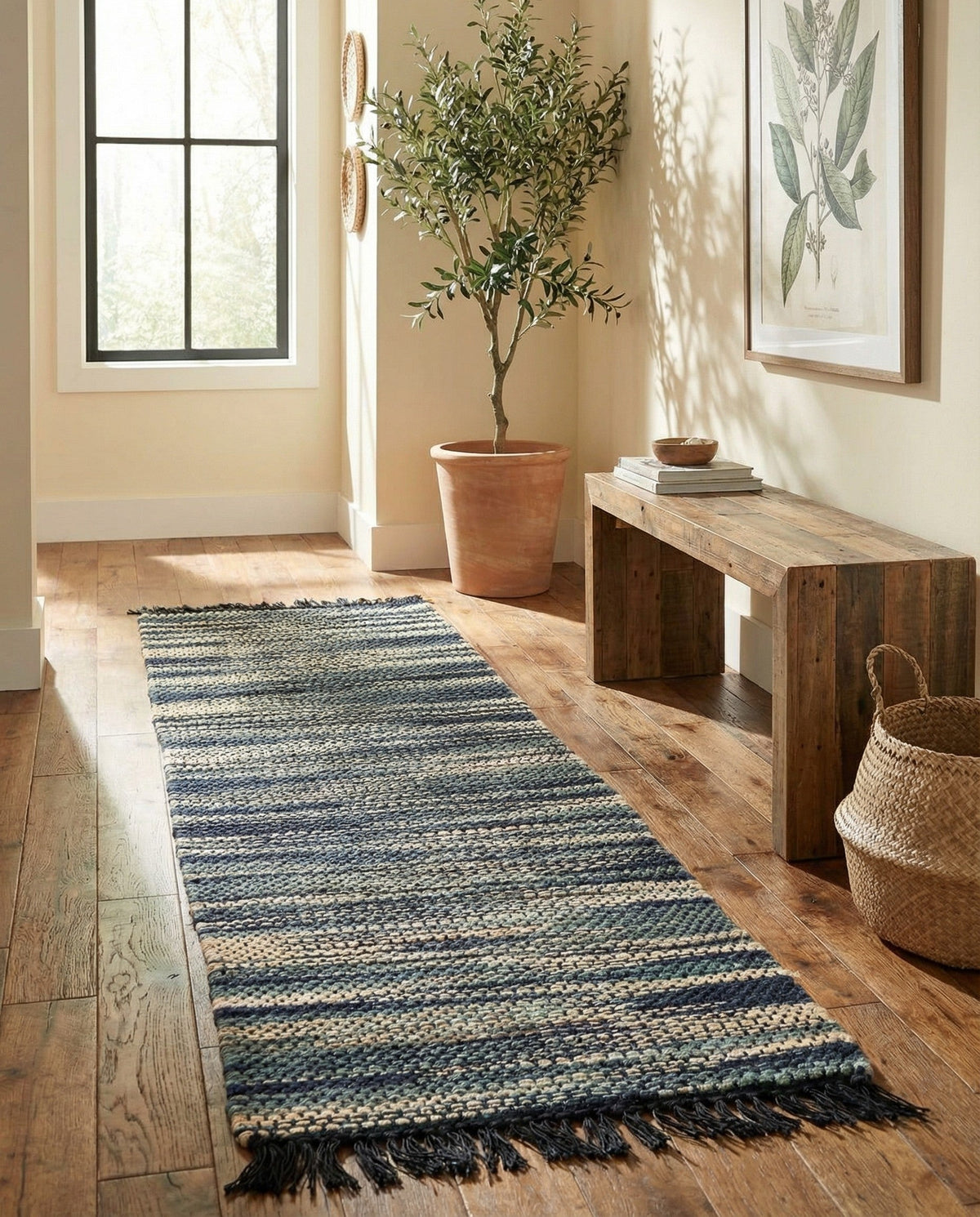 Savannah Jute Collection Area Rug - Nantucket Runner Green and Ivory  lifestyle 100