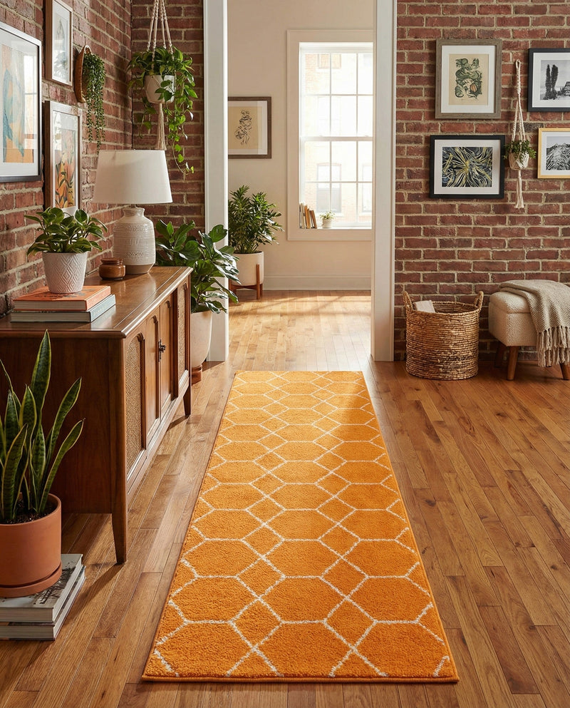 Trellis Mosaic Collection Area Rug - Arborville (Orange) Runner Orange  lifestyle 49
