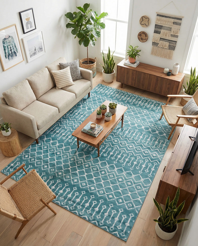 Marrakech Lattice Collection Area Rug - Medina (Turquoise) Rectangle Turquoise  lifestyle 18