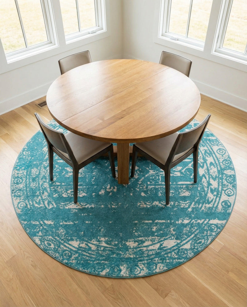 Brighton Stripes Collection Area Rug - Sussex (Light Blue) Round Light Blue  lifestyle 51