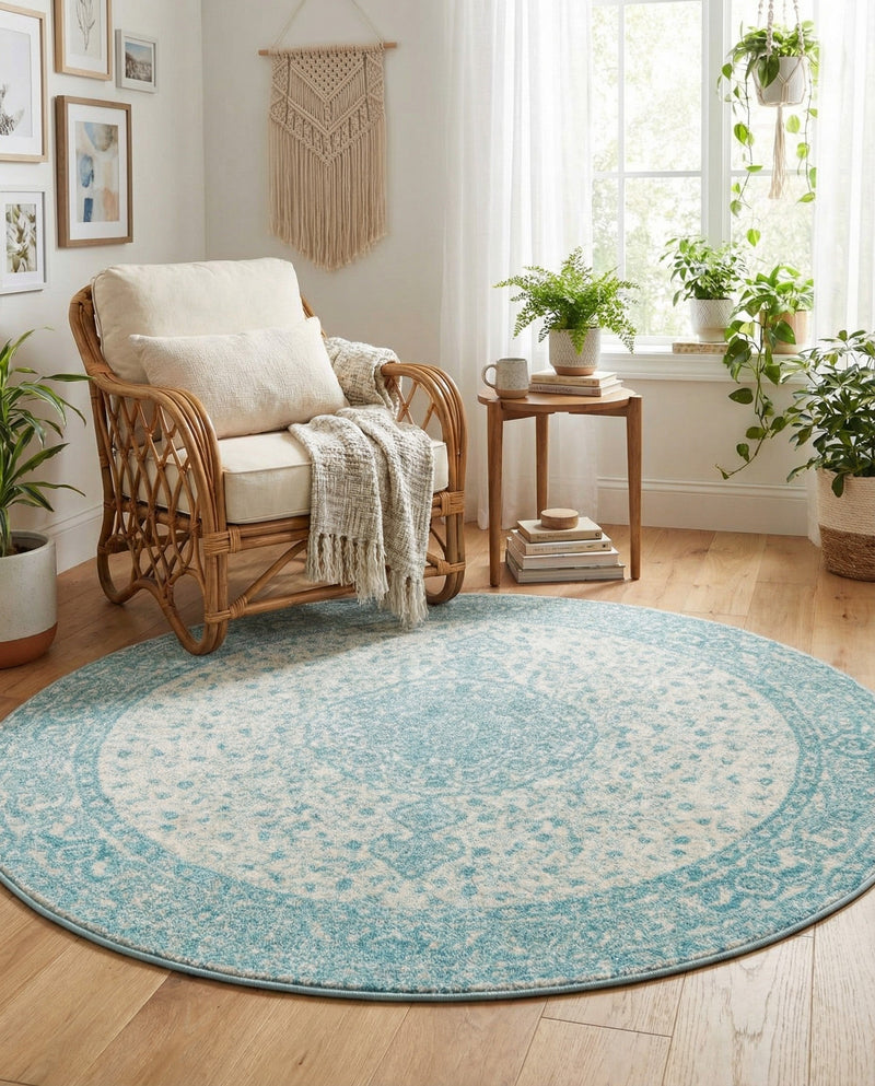 Dover Terrace Collection Area Rug - Marina (Aqua) Round Aqua  lifestyle 39