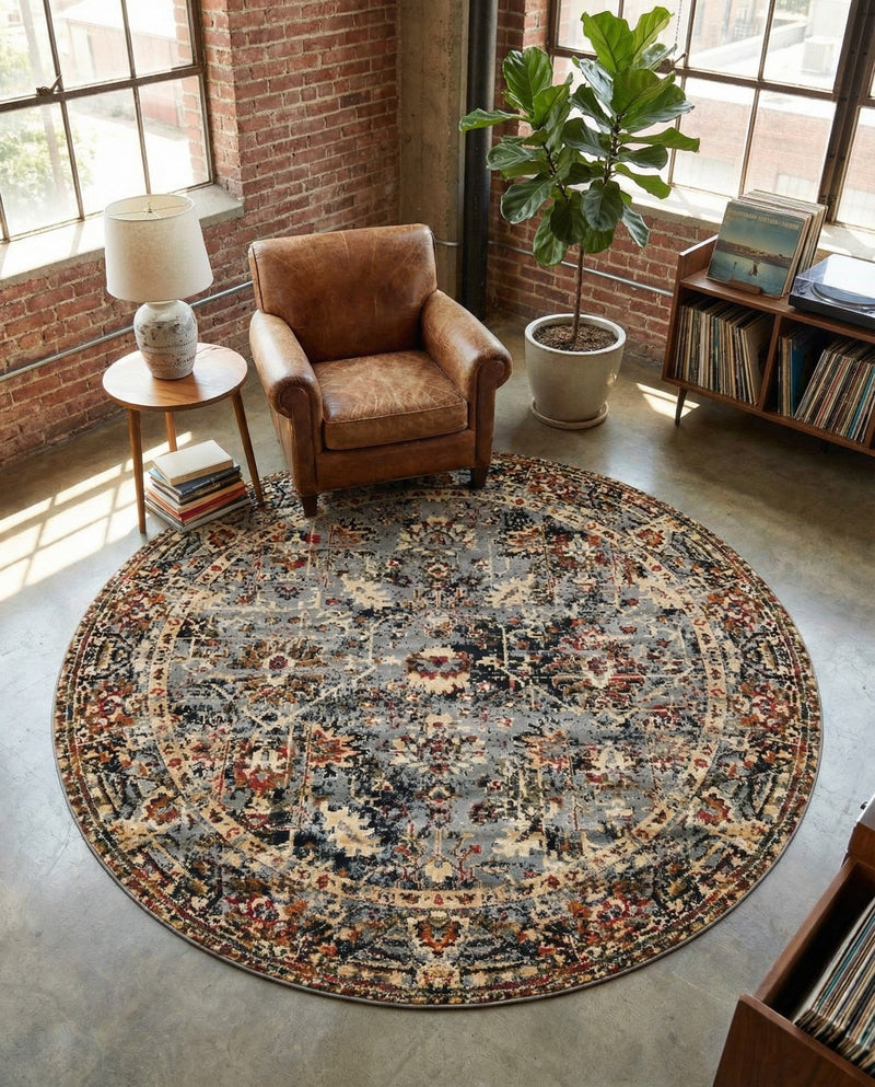 Neptune Elegance Collection Area Rug -  Galatea (Blue) Round Blue  lifestyle 26