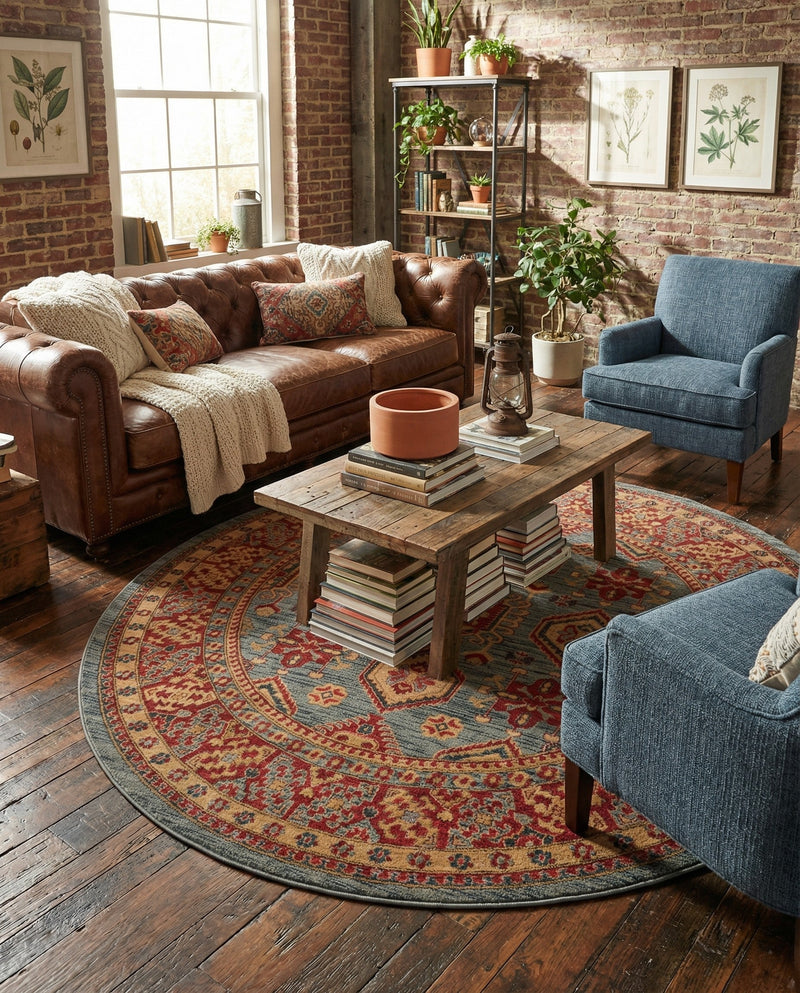 Persian Elegance Collection Area Rug -  Nain Round Light Blue  lifestyle 49