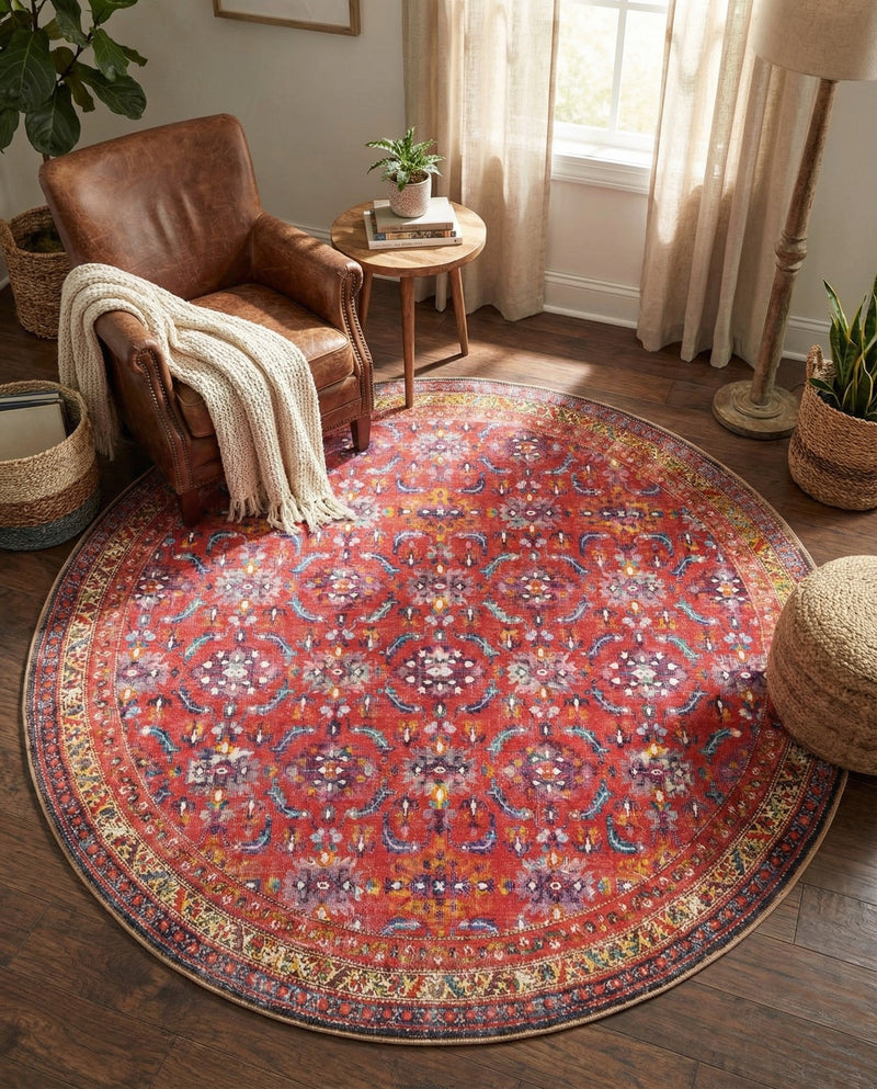 Heritage Elegance Collection Area Rug -  Fontainebleau Round Red  lifestyle 29
