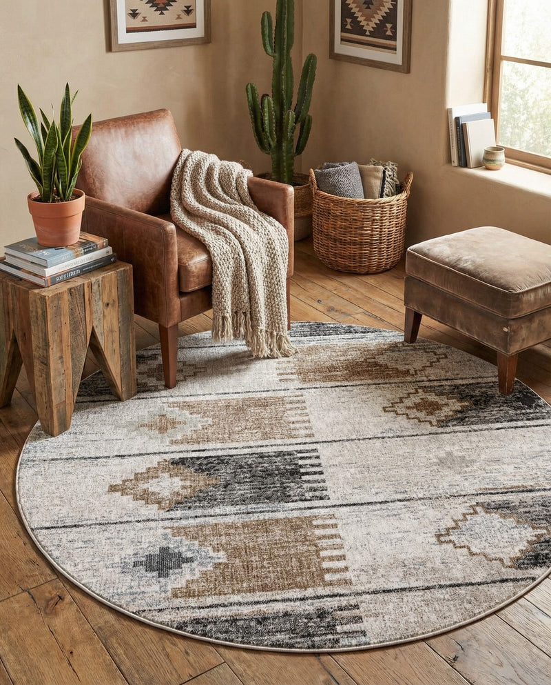 Desert Modern Eco Rug Series Collection Area Rug -  Taos Round Ivory  lifestyle 58