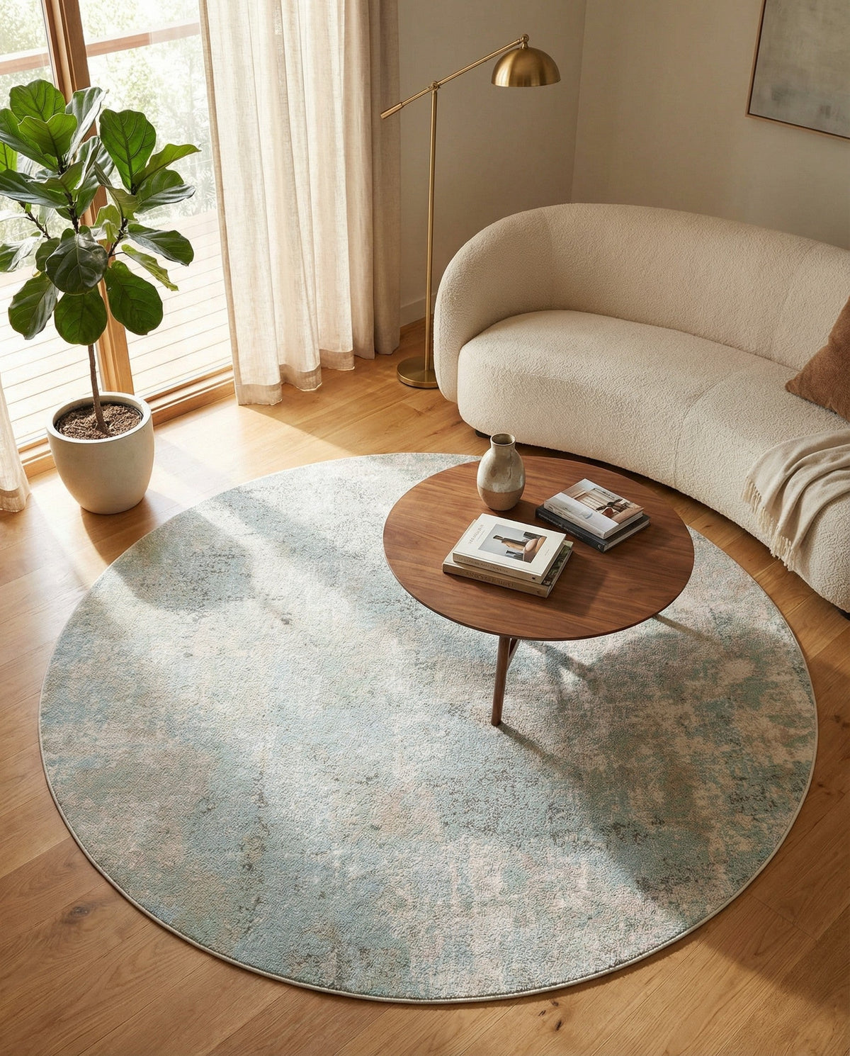Lagoon Oasis Collection Area Rug -  Seagrass Round Teal  lifestyle 138