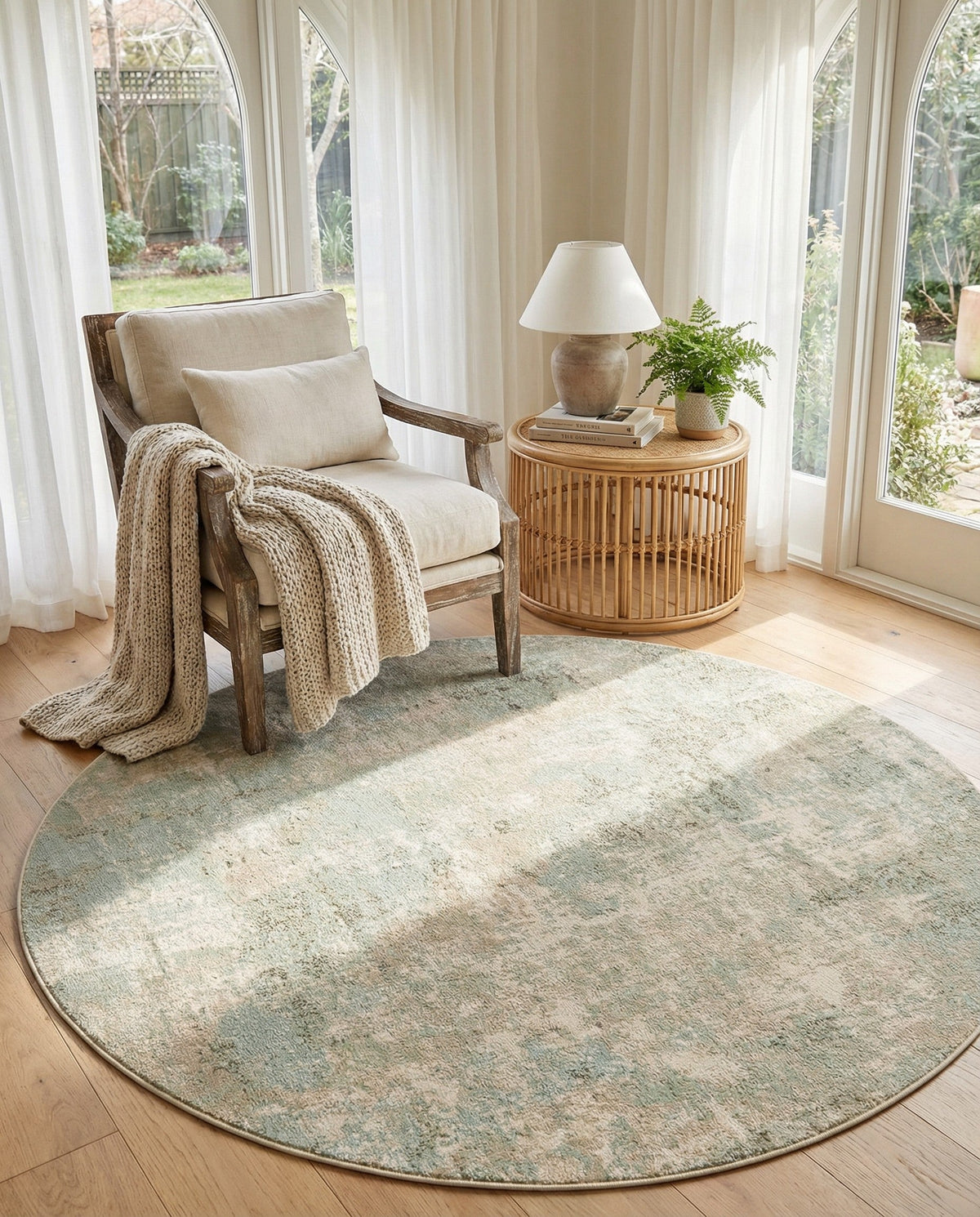 Lagoon Oasis Collection Area Rug -  Seagrass Round Teal  lifestyle 114