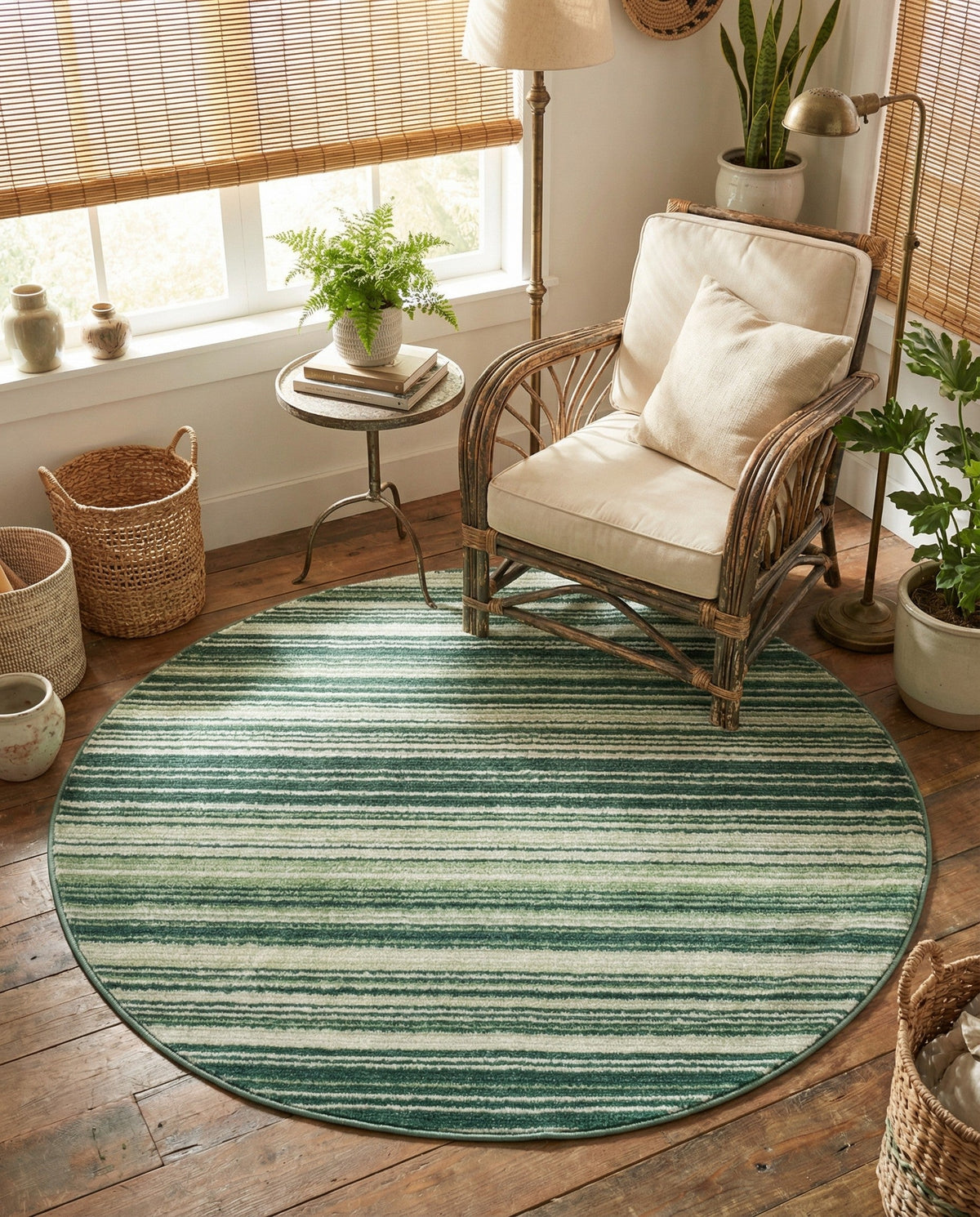 Jewel Oasis Collection Area Rug - Sapphire (Green) Round Green  lifestyle 135