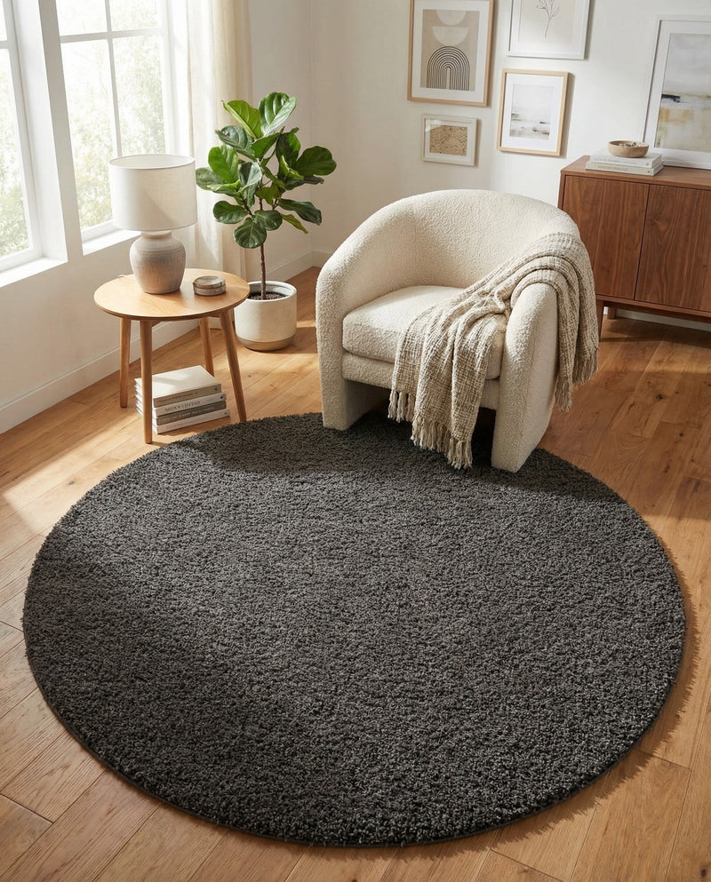 Plush Oasis Collection Area Rug - Serenity (Graphite Gray) Round Graphite Gray  lifestyle 89