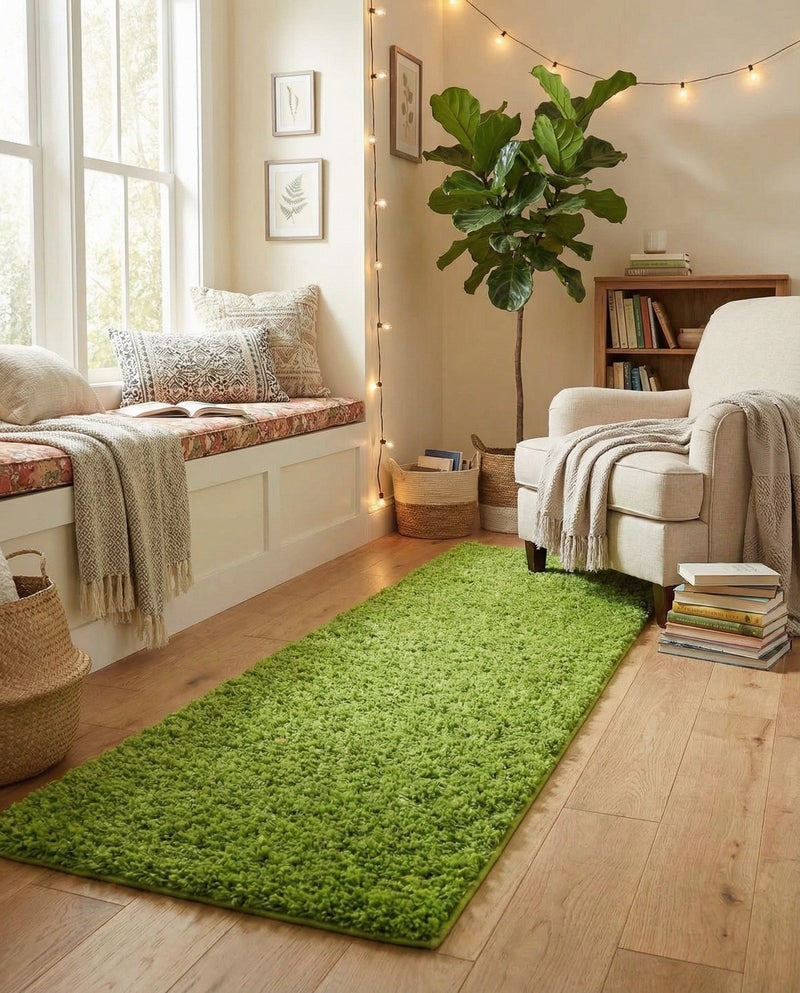 Plush Oasis Collection Area Rug - Serenity (Grass Green) Runner Grass Green  lifestyle 66