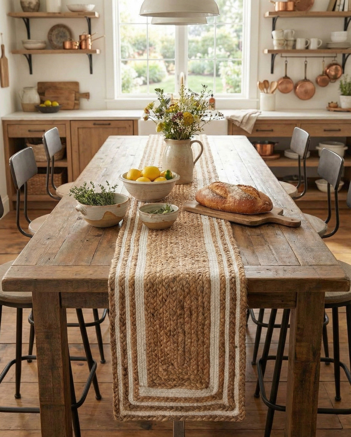 Woven Seaside Jute Collection Area Rug - Nantucket Table Runner Natural and White  lifestyle 121